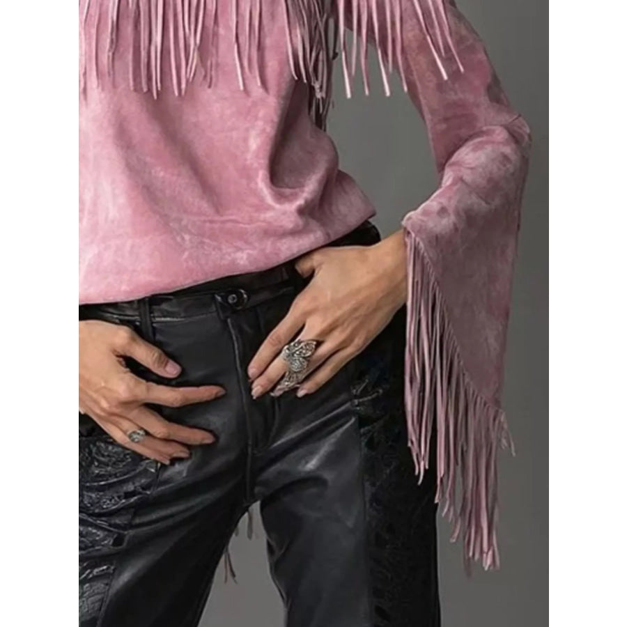 Boho Chic Off-Shoulder Fringed Suede Top Apparel and Accessories