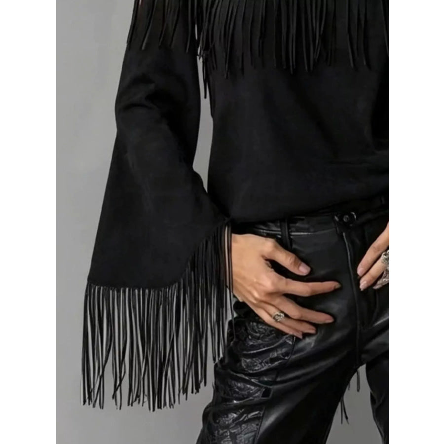 Boho Chic Off-Shoulder Fringed Suede Top Apparel and Accessories