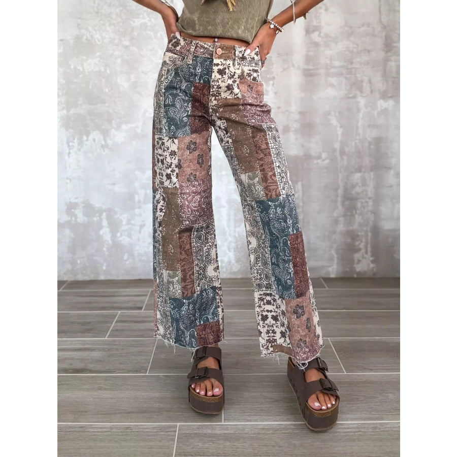 Boho-Chic Patchwork Print Flare Pants Apparel and Accessories