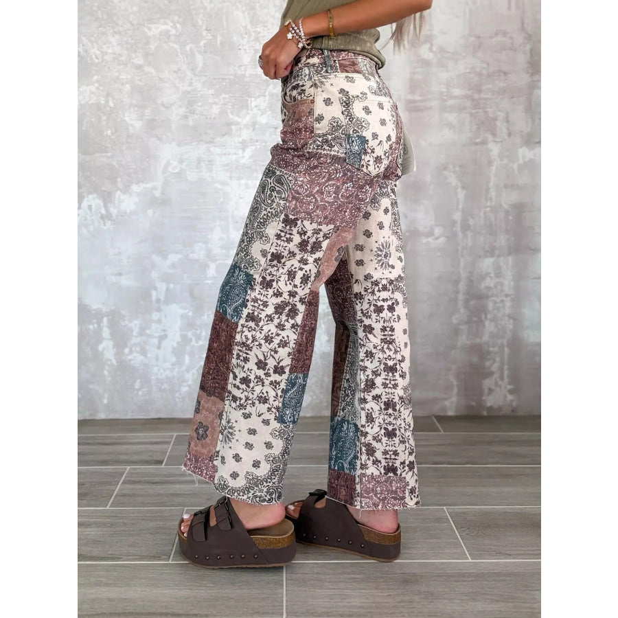 Boho-Chic Patchwork Print Flare Pants Apparel and Accessories