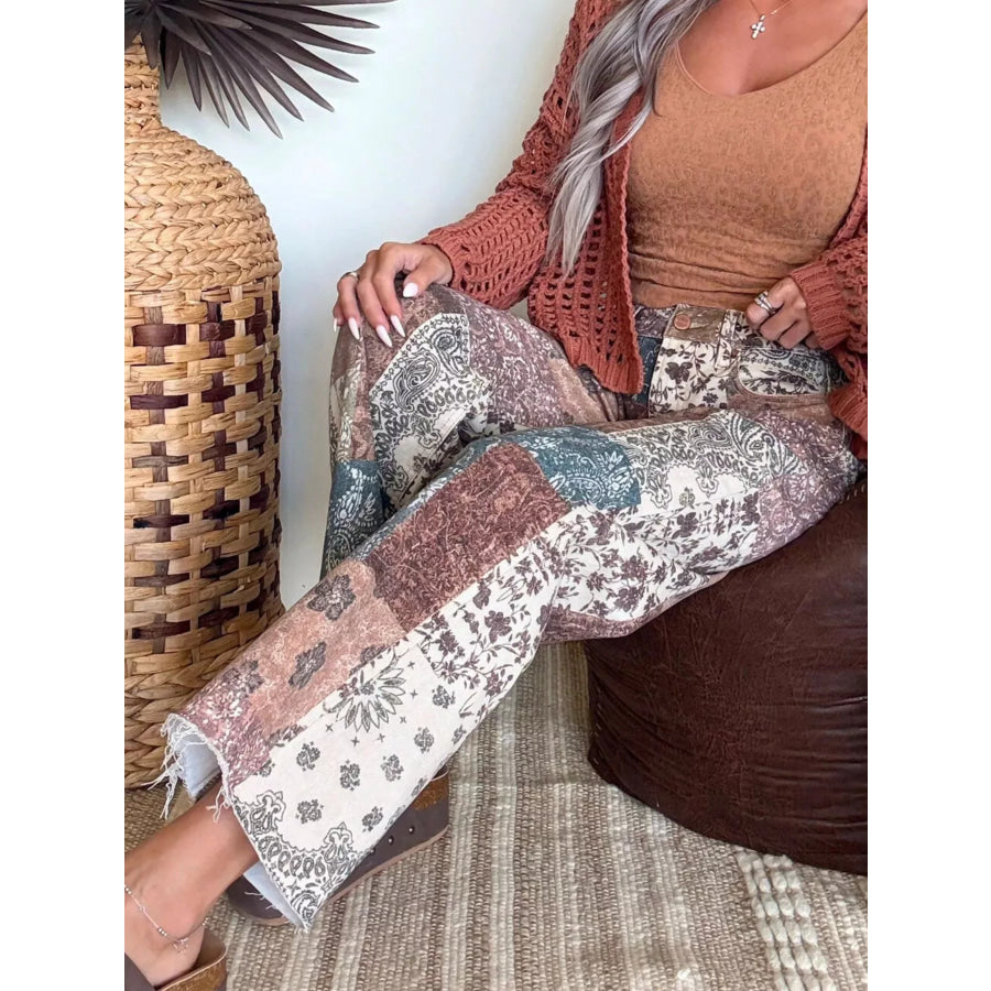 Boho-Chic Patchwork Print Flare Pants Apparel and Accessories