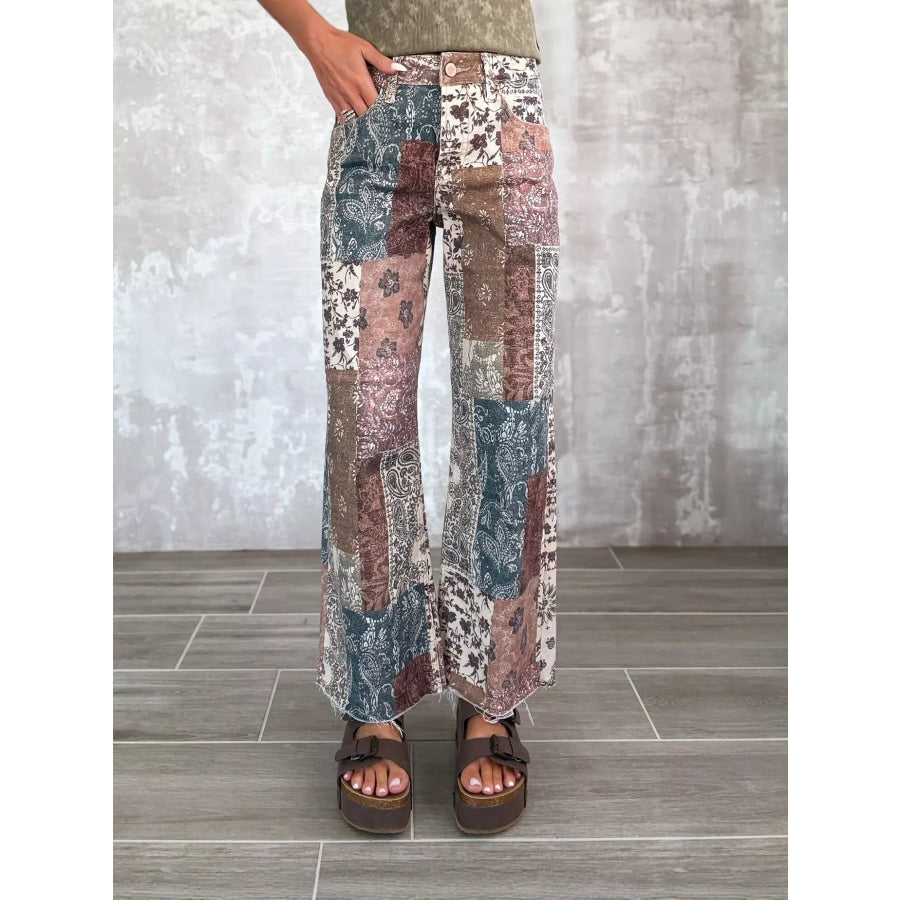Boho-Chic Patchwork Print Flare Pants Red / S Apparel and Accessories