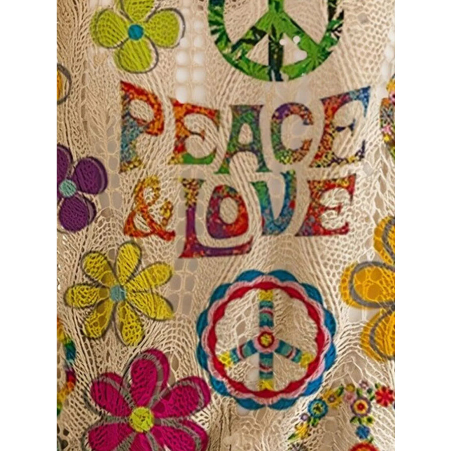 Boho Chic Peace & Love Print Crochet Knit Top Multicolor / S Apparel and Accessories