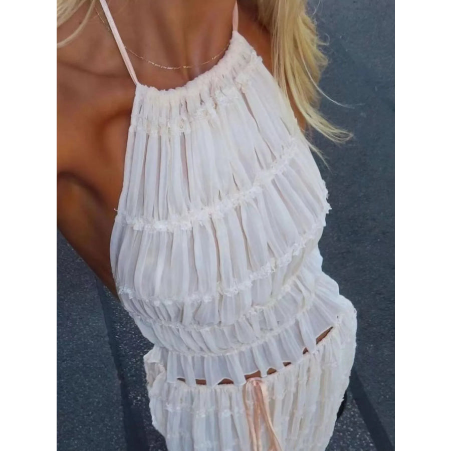 Boho Chic Ruffled Halter Crop Top and Maxi Skirt Set Apparel Accessories