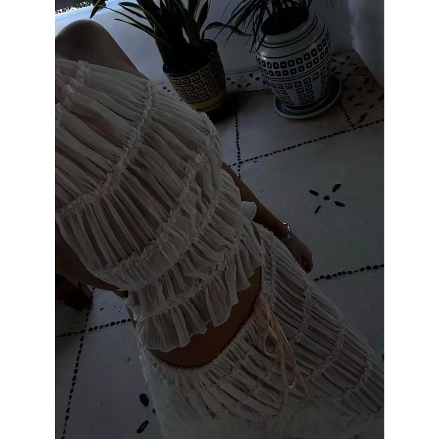 Boho Chic Ruffled Halter Crop Top and Maxi Skirt Set Apparel Accessories