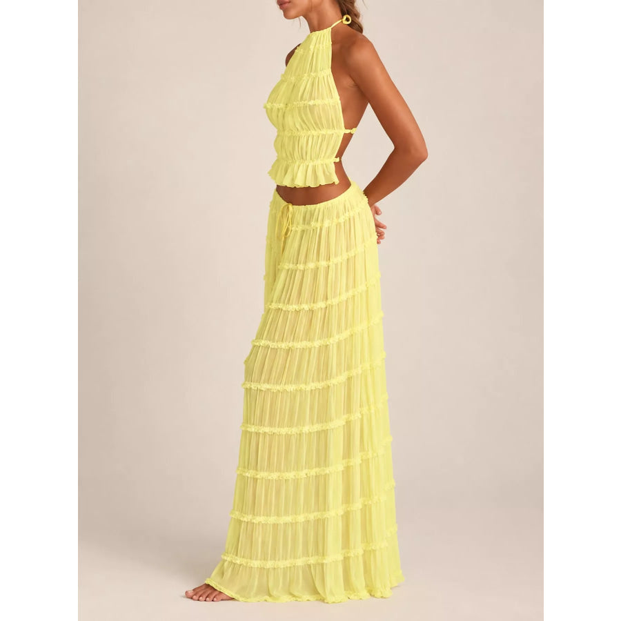 Boho Chic Ruffled Halter Crop Top and Maxi Skirt Set Yellow / S Apparel Accessories