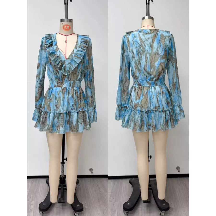 Boho Chic V-Neck Ruffled Long Sleeve Mini Dress