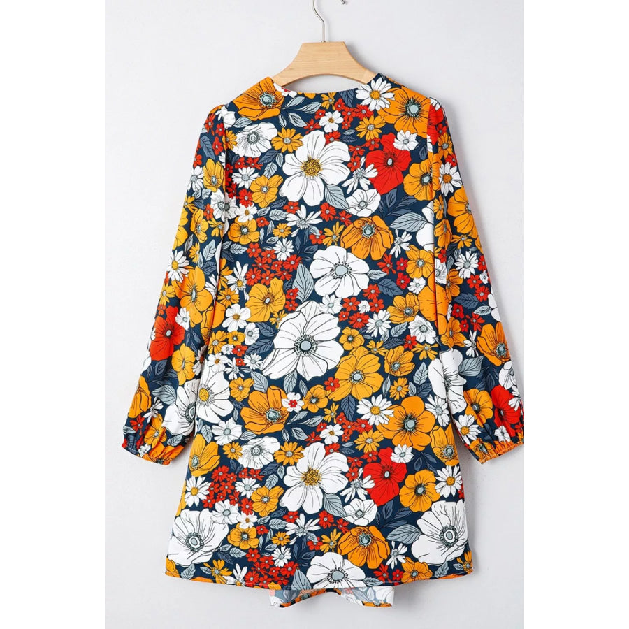 Boho Floral Print V-Neck Mini Dress with Pockets Apparel and Accessories