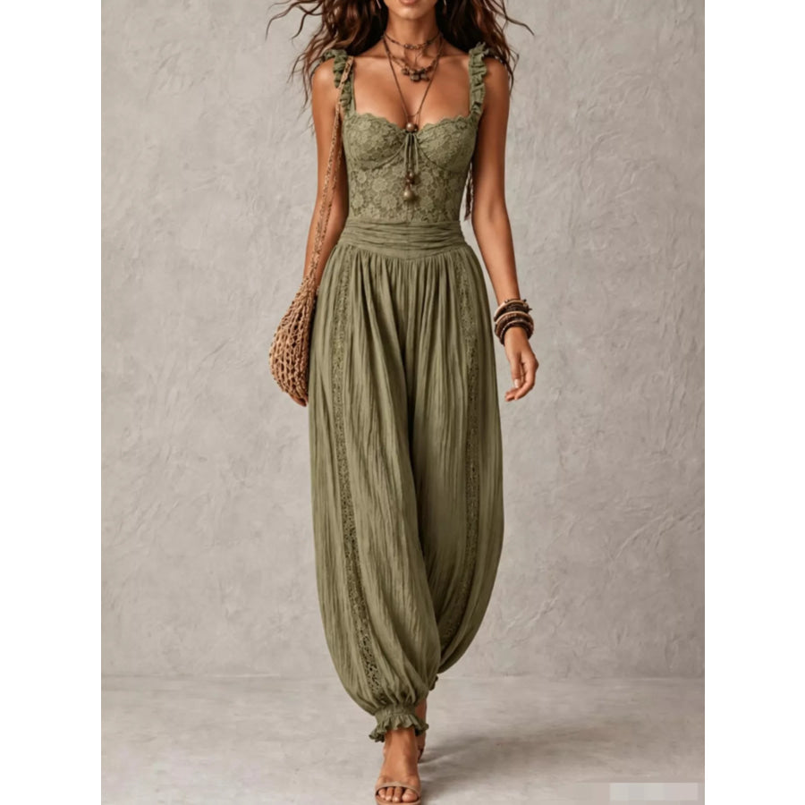 Boho Lace Corset Bodice Jumpsuit with Harem Pants Army Green / XS Apparel and Accessories