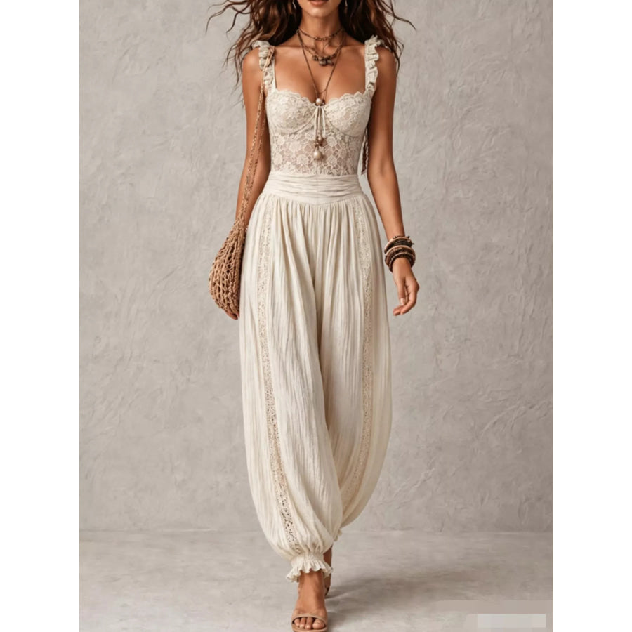 Boho Lace Corset Bodice Jumpsuit with Harem Pants Beige / XS Apparel and Accessories