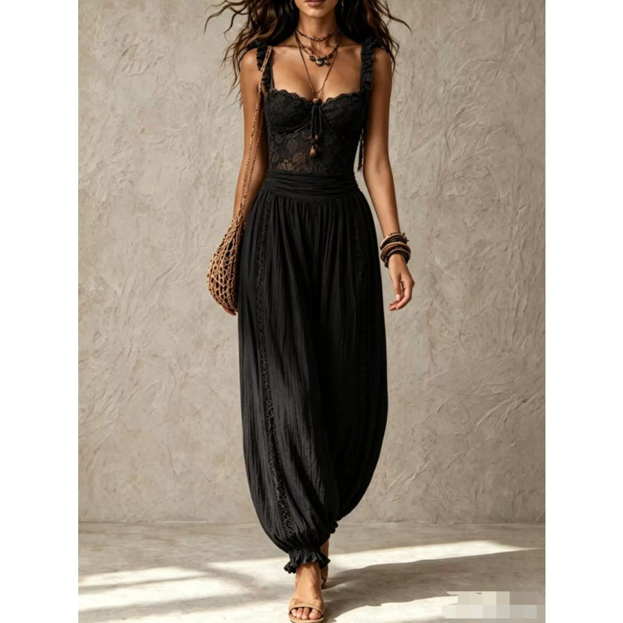 Boho Lace Corset Bodice Jumpsuit with Harem Pants Black / XS Apparel and Accessories