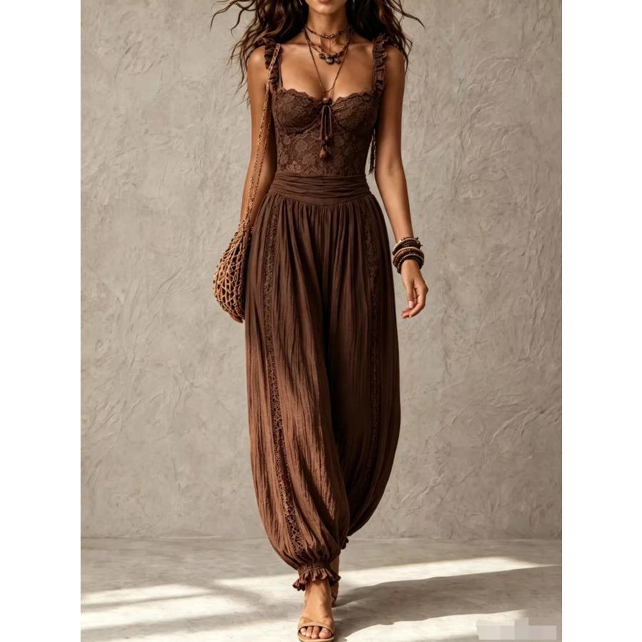 Boho Lace Corset Bodice Jumpsuit with Harem Pants Brown / XS Apparel and Accessories