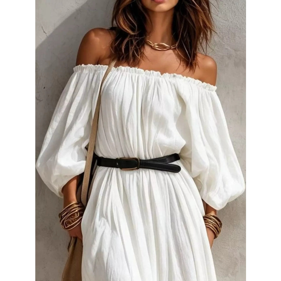 Boho Off-Shoulder Maxi Dress with Side Slit Apparel and Accessories