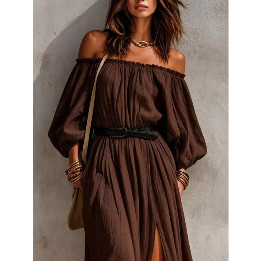 Boho Off-Shoulder Maxi Dress with Side Slit Apparel and Accessories