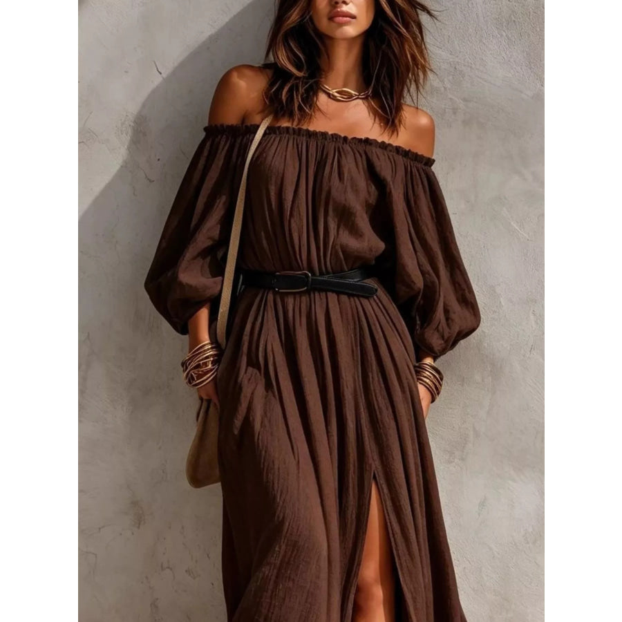 Boho Off-Shoulder Maxi Dress with Side Slit Apparel and Accessories