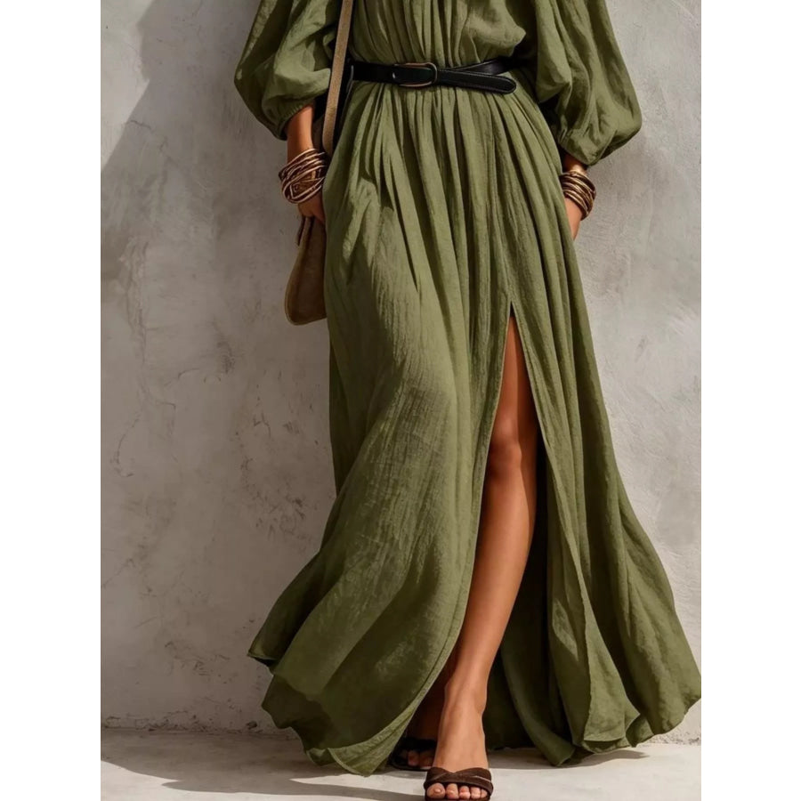 Boho Off-Shoulder Maxi Dress with Side Slit Apparel and Accessories