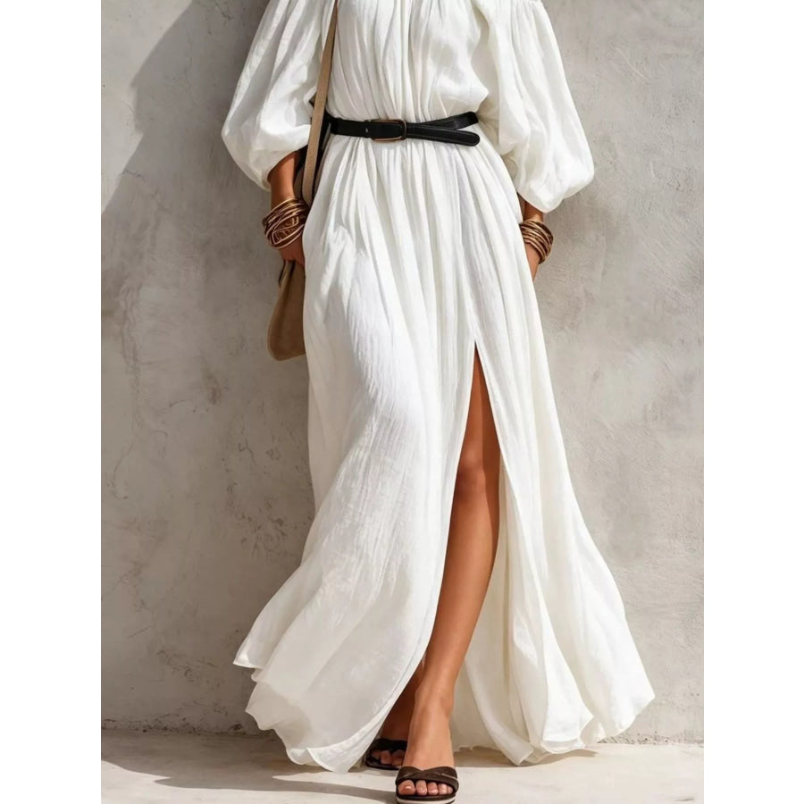 Boho Off-Shoulder Maxi Dress with Side Slit Apparel and Accessories