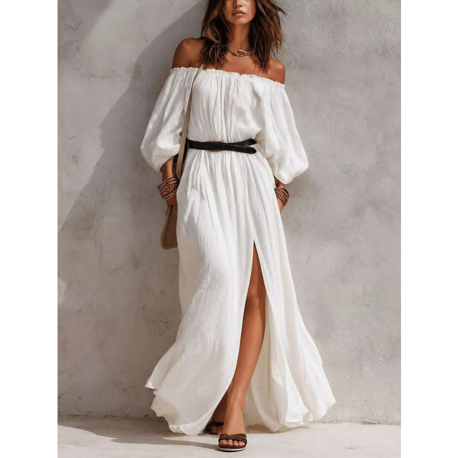 Boho Off-Shoulder Maxi Dress with Side Slit White / XS Apparel and Accessories