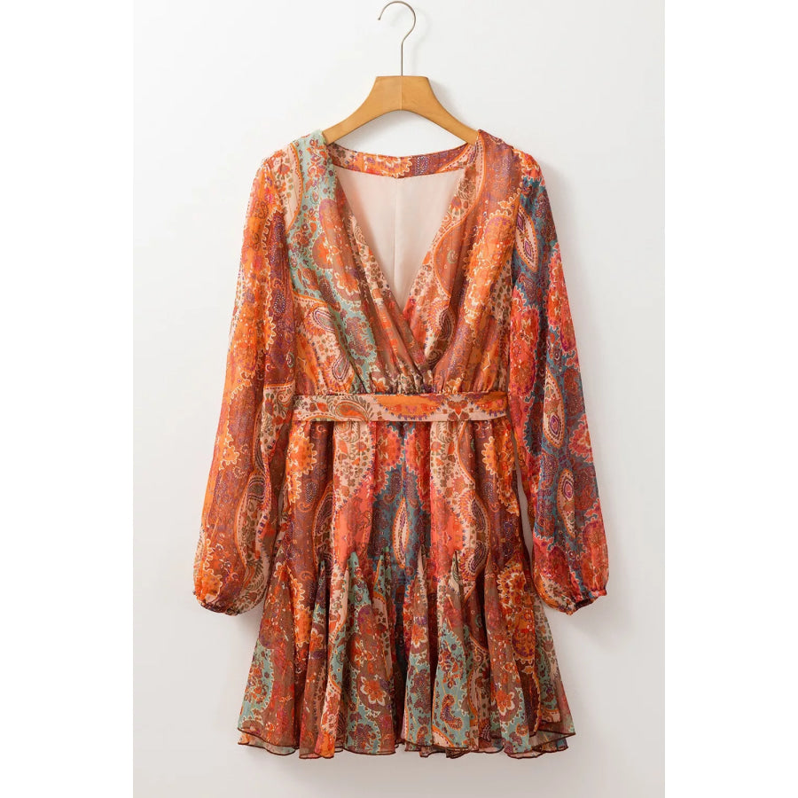 Boho Paisley Print Long Sleeve Mini Dress Apparel and Accessories