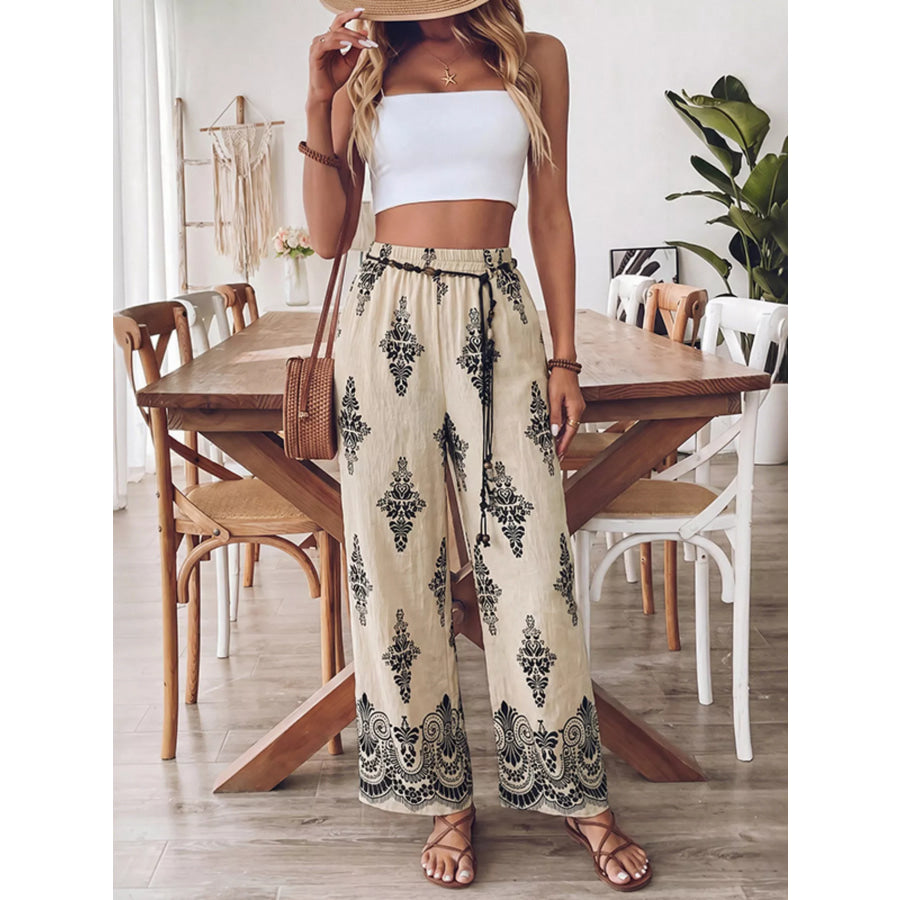 Boho Print Wide Leg Pants Apparel and Accessories