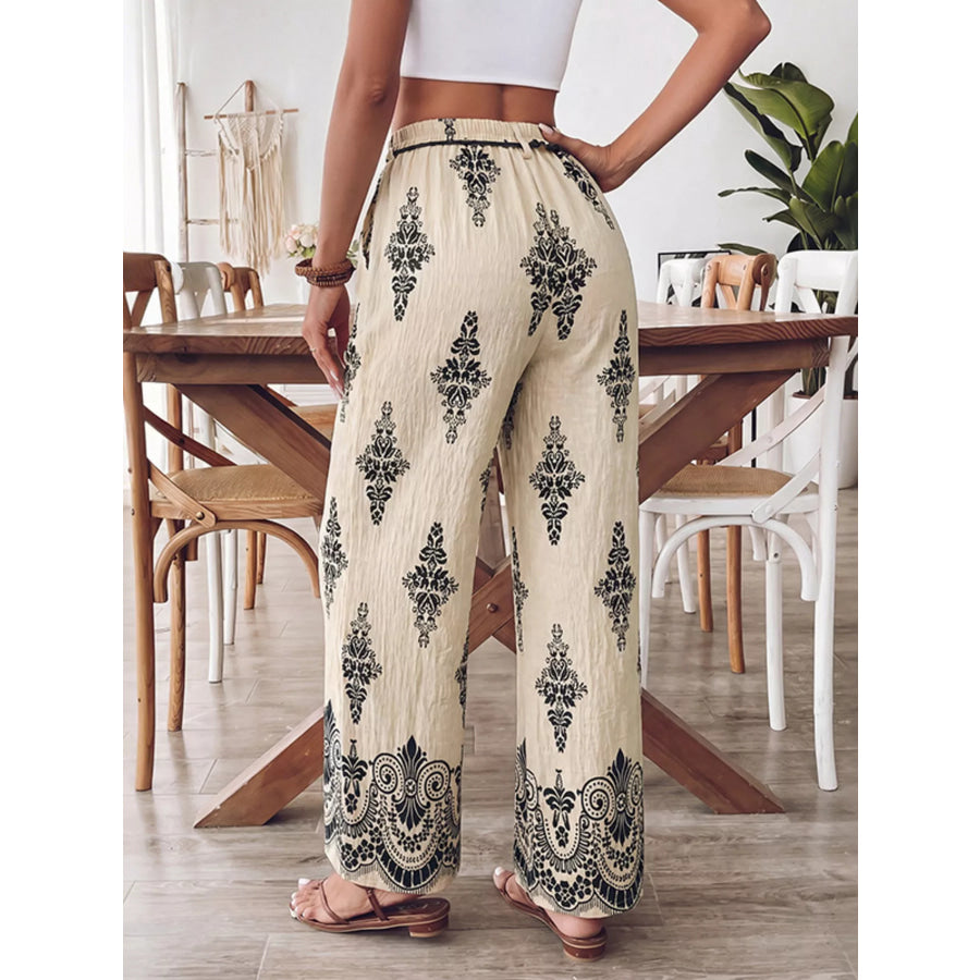 Boho Print Wide Leg Pants Apparel and Accessories