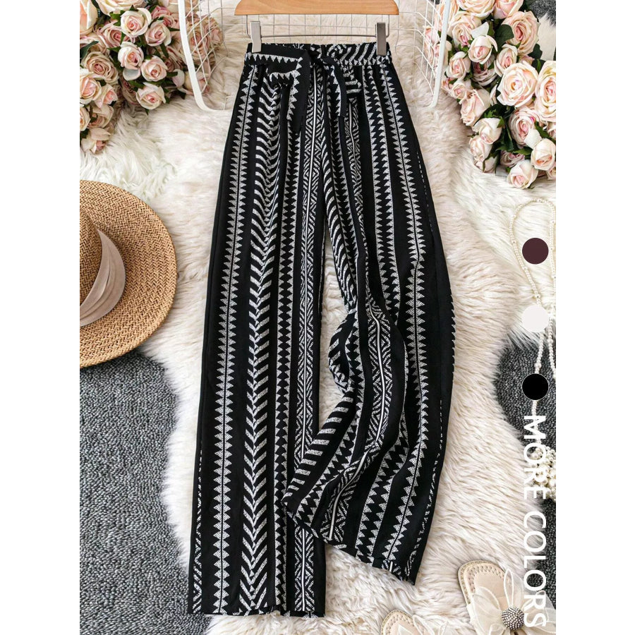 Boho Print Wide Leg Pants Black / S Apparel and Accessories