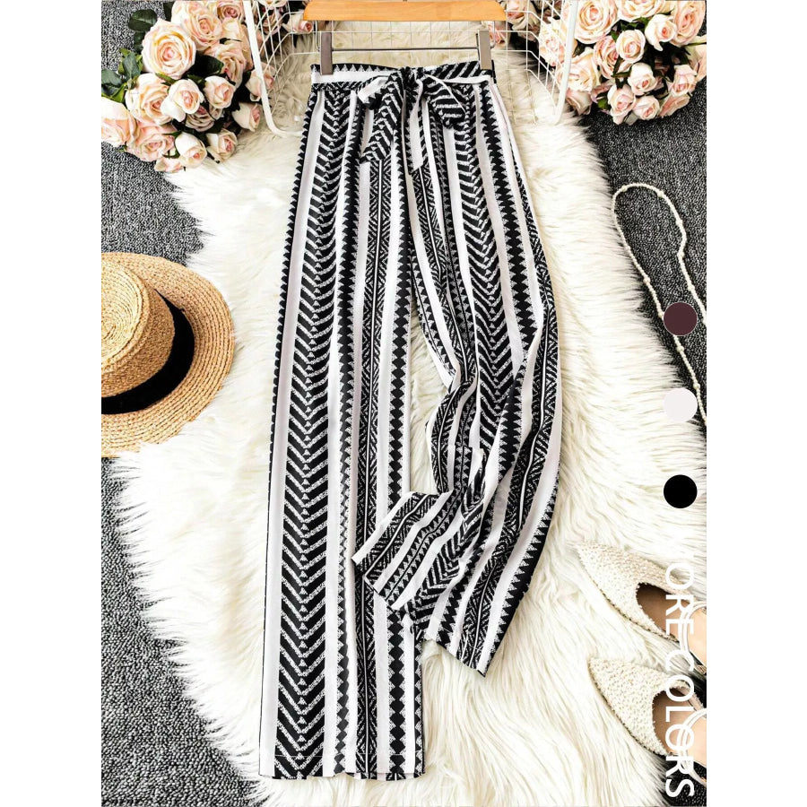 Boho Print Wide Leg Pants White / S Apparel and Accessories
