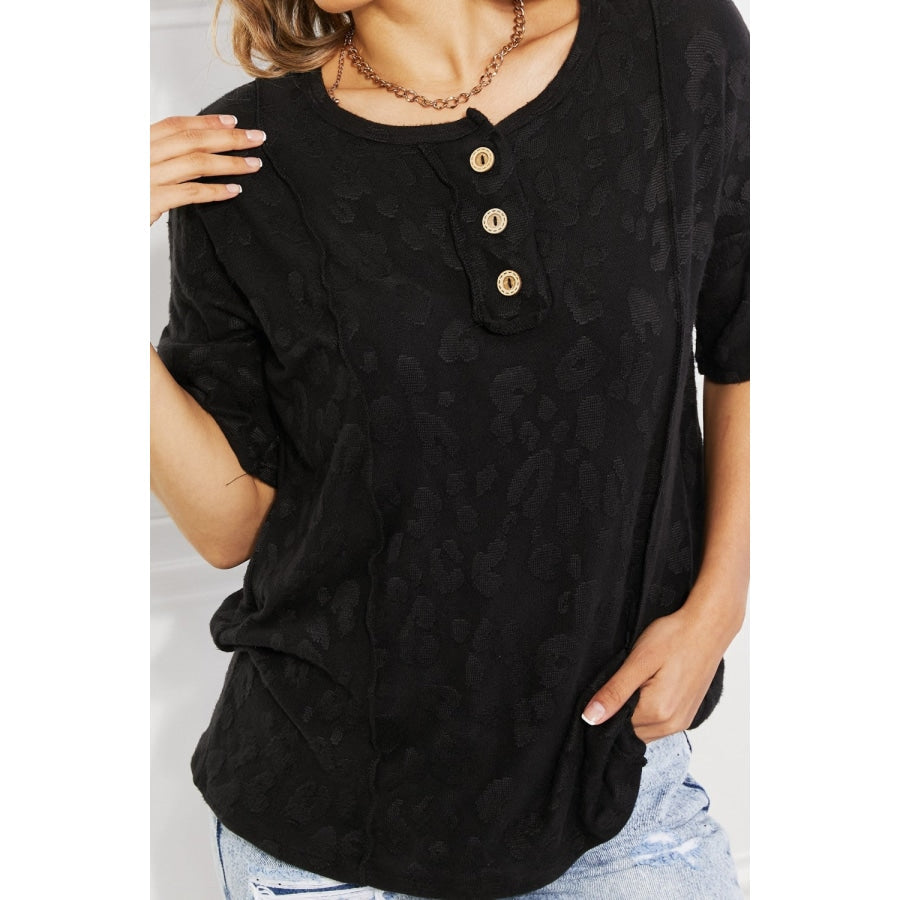 BOMBOM At The Fair Animal Textured Top in Black
