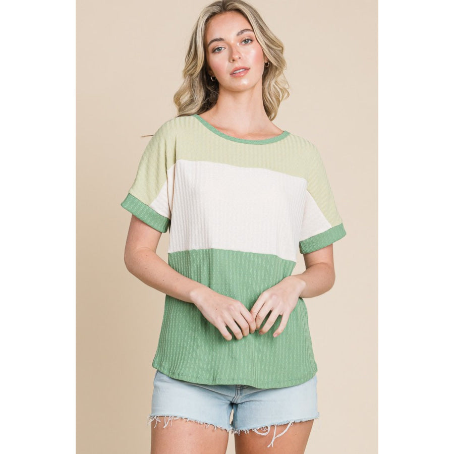 BOMBOM Color Block Short Sleeve T-Shirt Shirts &amp; Tops