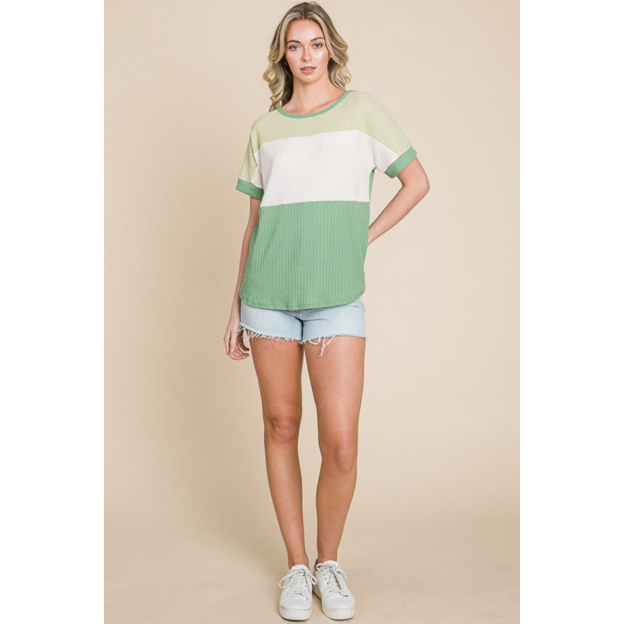 BOMBOM Color Block Short Sleeve T-Shirt Shirts &amp; Tops