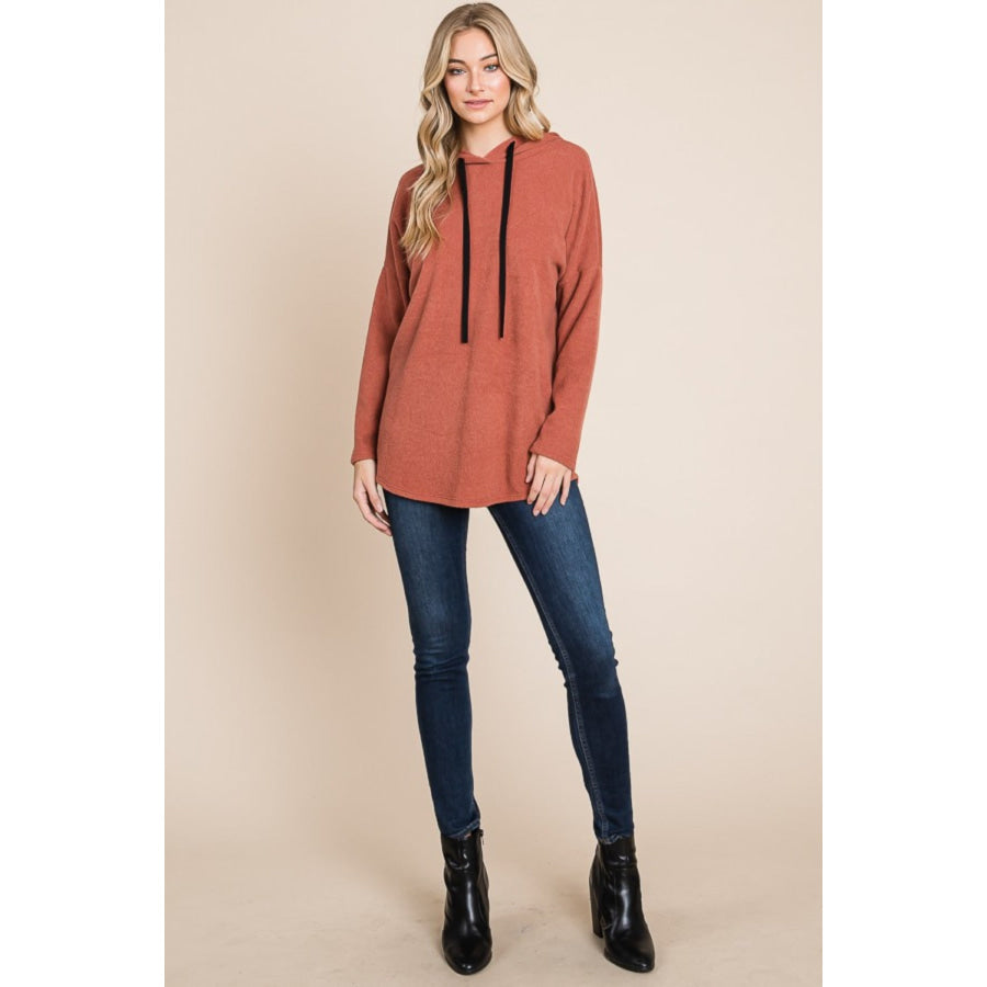 BOMBOM Contrast Drawstring Drop Shoulder Knit Hoodie Apparel and Accessories