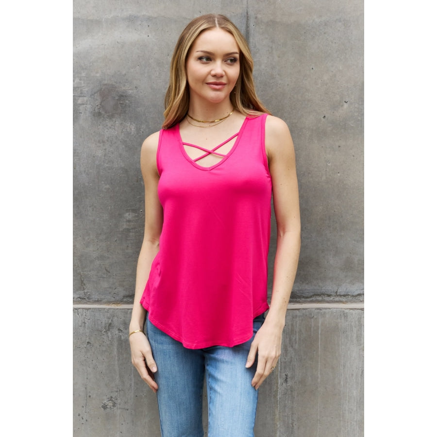 BOMBOM Criss Cross Front Detail Sleeveless Top in Hot Pink Hot Pink / S