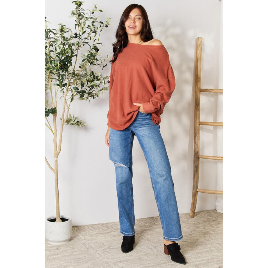 BOMBOM Drop Shoulder Long Sleeve Blouse with Pockets Clothing