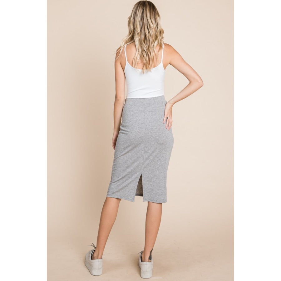 BOMBOM Elastic Waist Pencil Skirt Heather Gray / S Apparel and Accessories