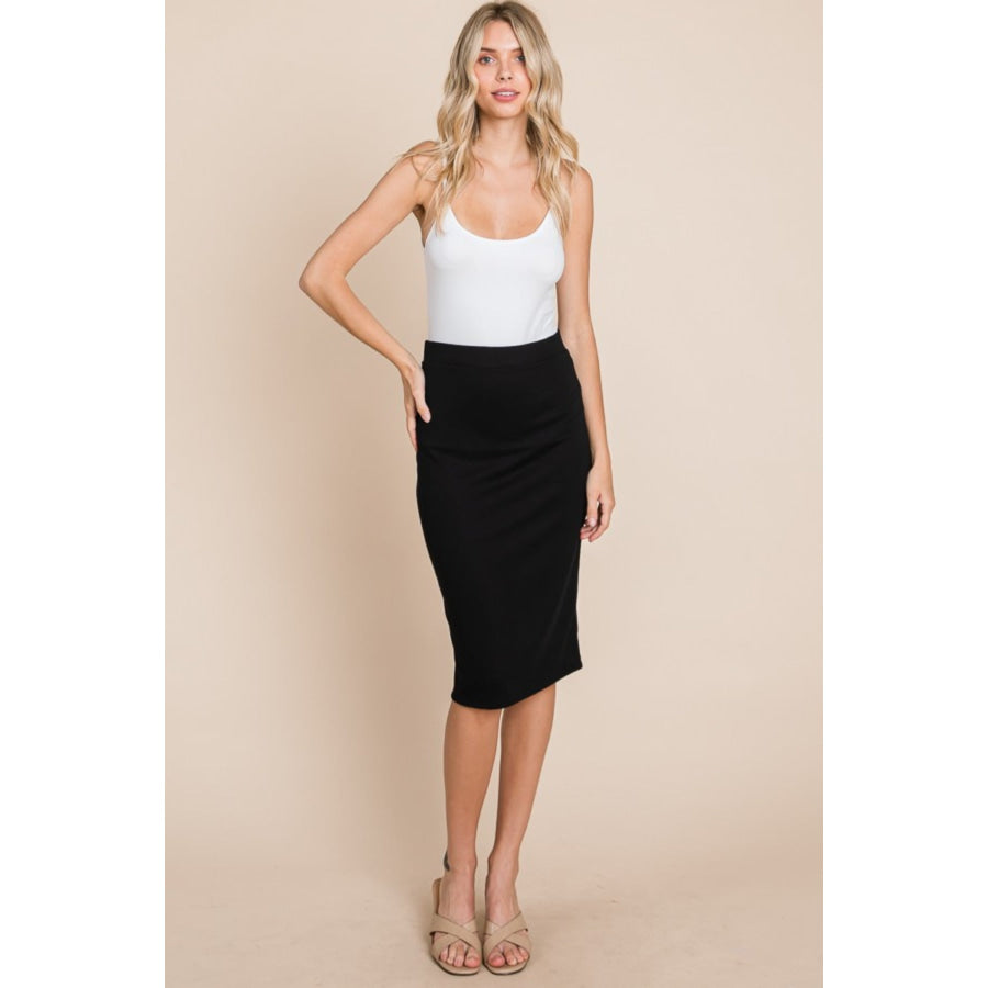 BOMBOM Elastic Waist Pencil Skirt Black / S Apparel and Accessories