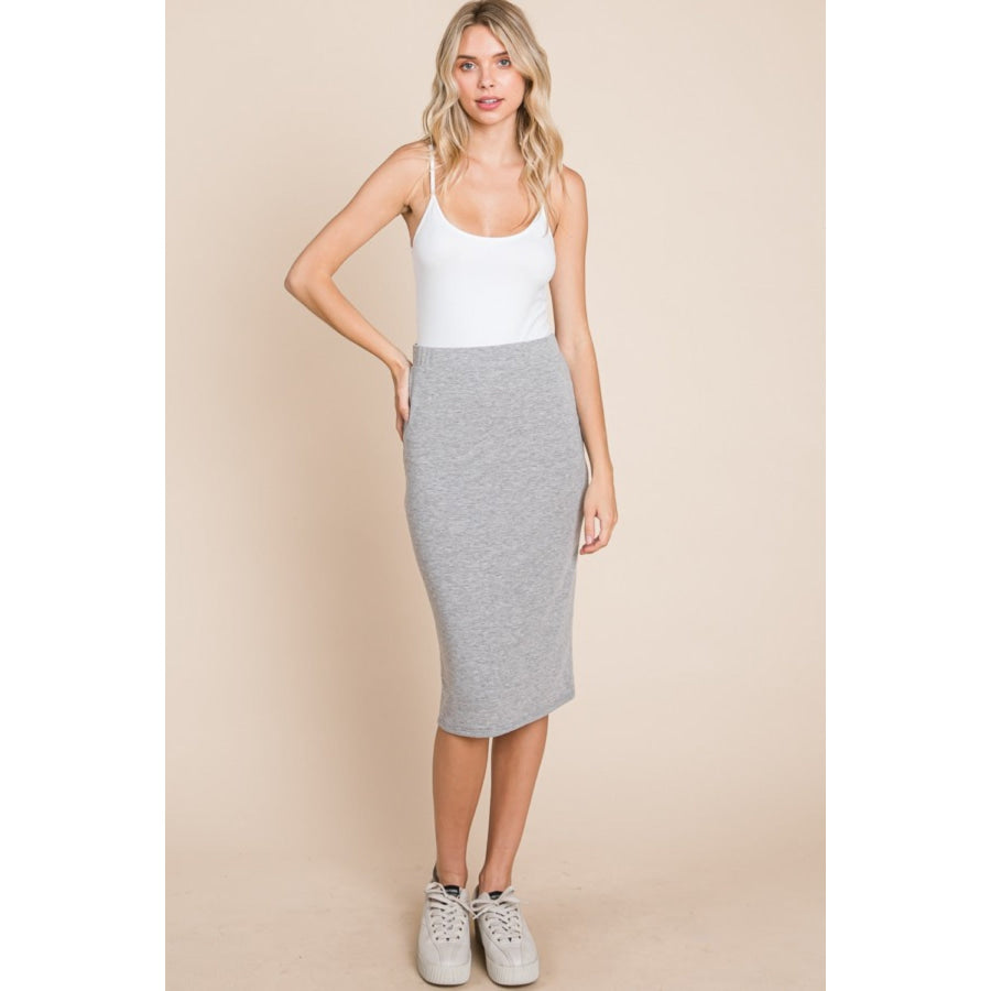 BOMBOM Elastic Waist Pencil Skirt Heather Gray / S Apparel and Accessories