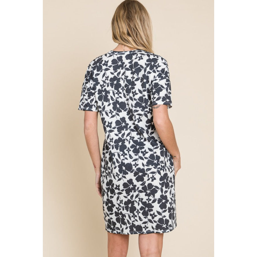 BOMBOM Floral Button Down Mini Dress Apparel and Accessories