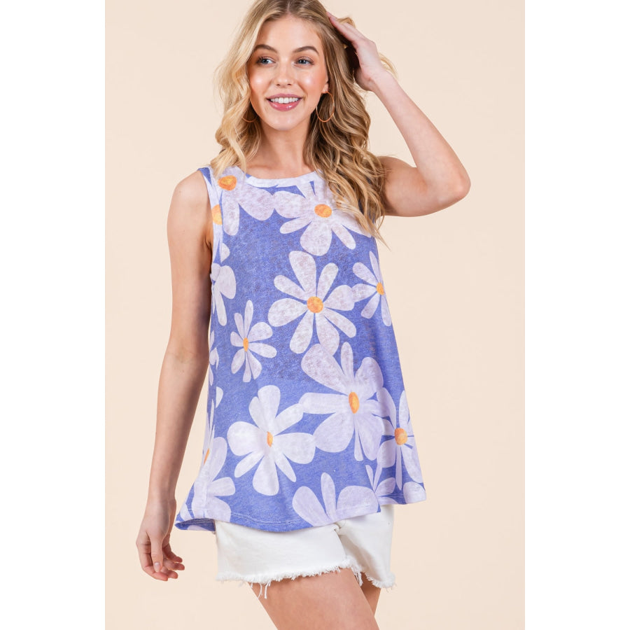 BOMBOM Floral Round Neck Tank Apparel and Accessories