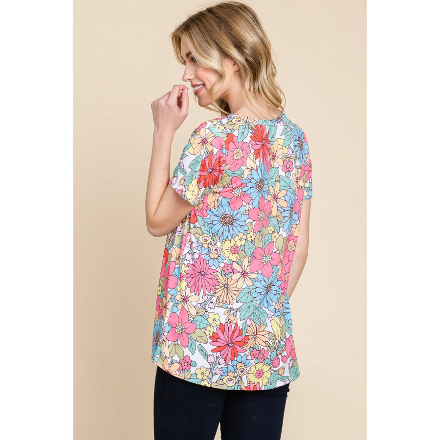 BOMBOM Floral Short Sleeve T-Shirt Apparel and Accessories