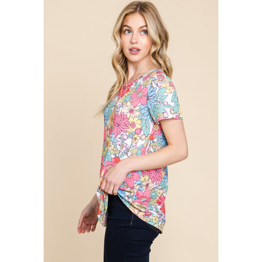 BOMBOM Floral Short Sleeve T-Shirt Apparel and Accessories