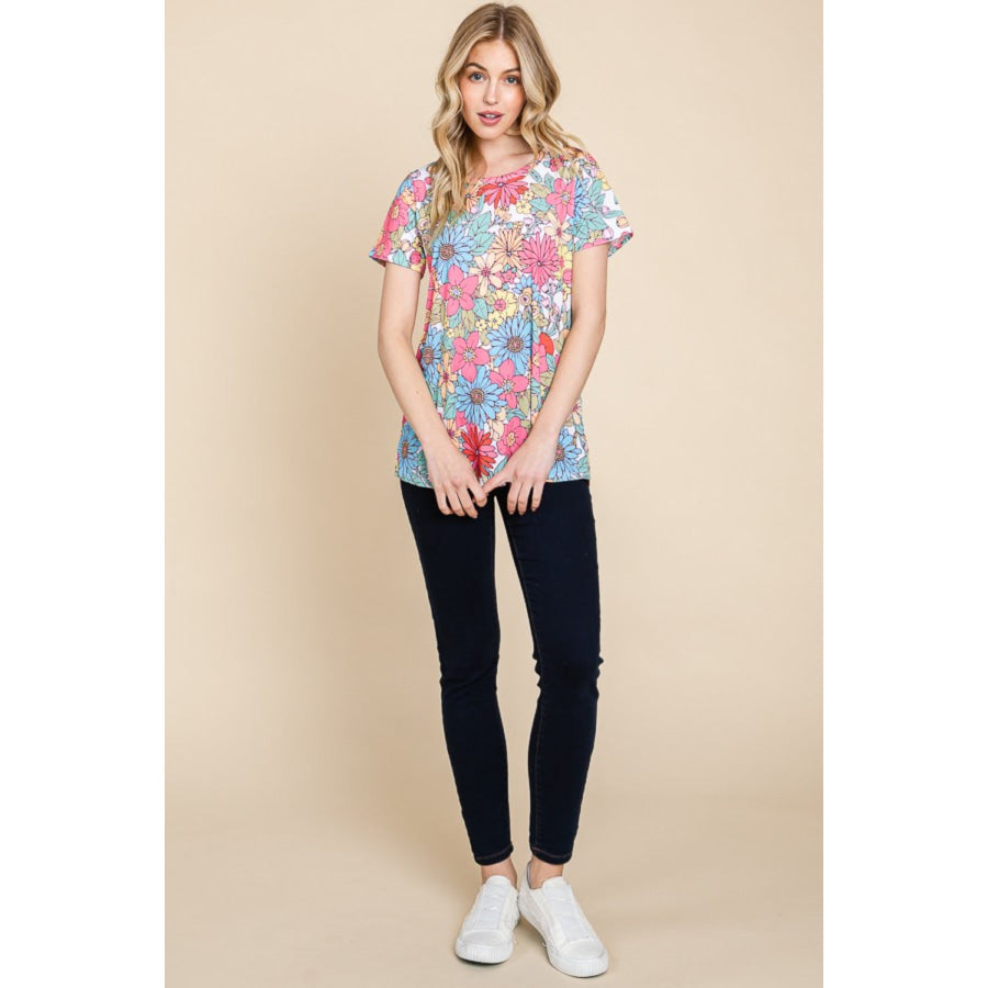 BOMBOM Floral Short Sleeve T-Shirt Apparel and Accessories