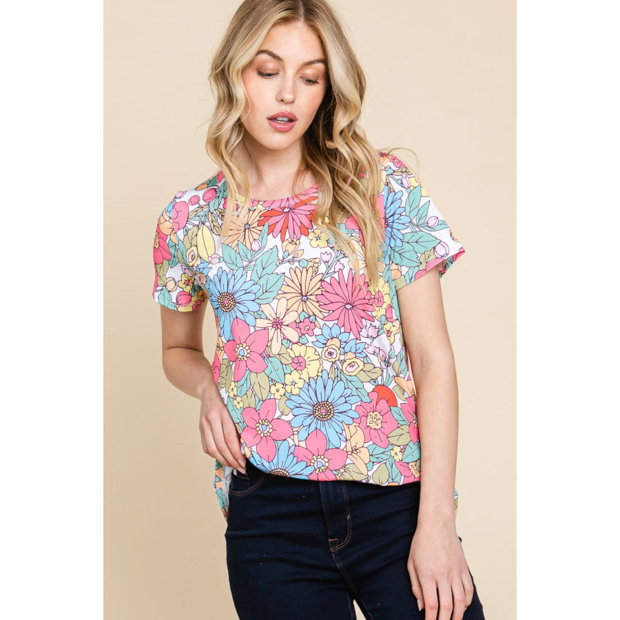 BOMBOM Floral Short Sleeve T-Shirt Apparel and Accessories