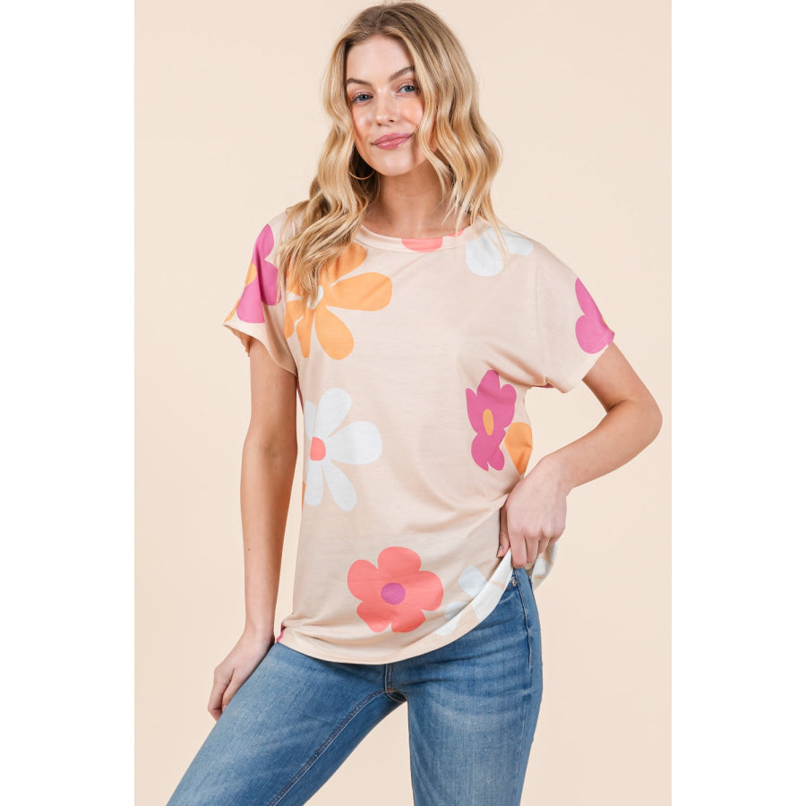 BOMBOM Floral Short Sleeve T-Shirt Apparel and Accessories