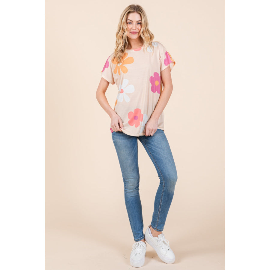 BOMBOM Floral Short Sleeve T-Shirt Apparel and Accessories