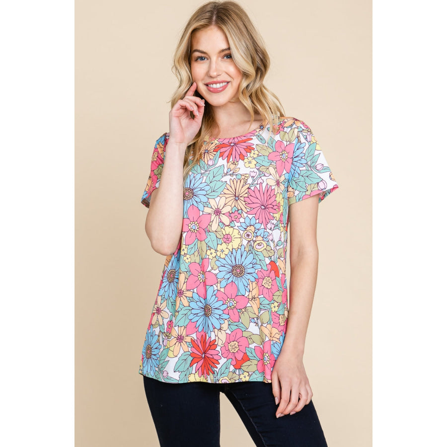 BOMBOM Floral Short Sleeve T-Shirt Floral / S Apparel and Accessories