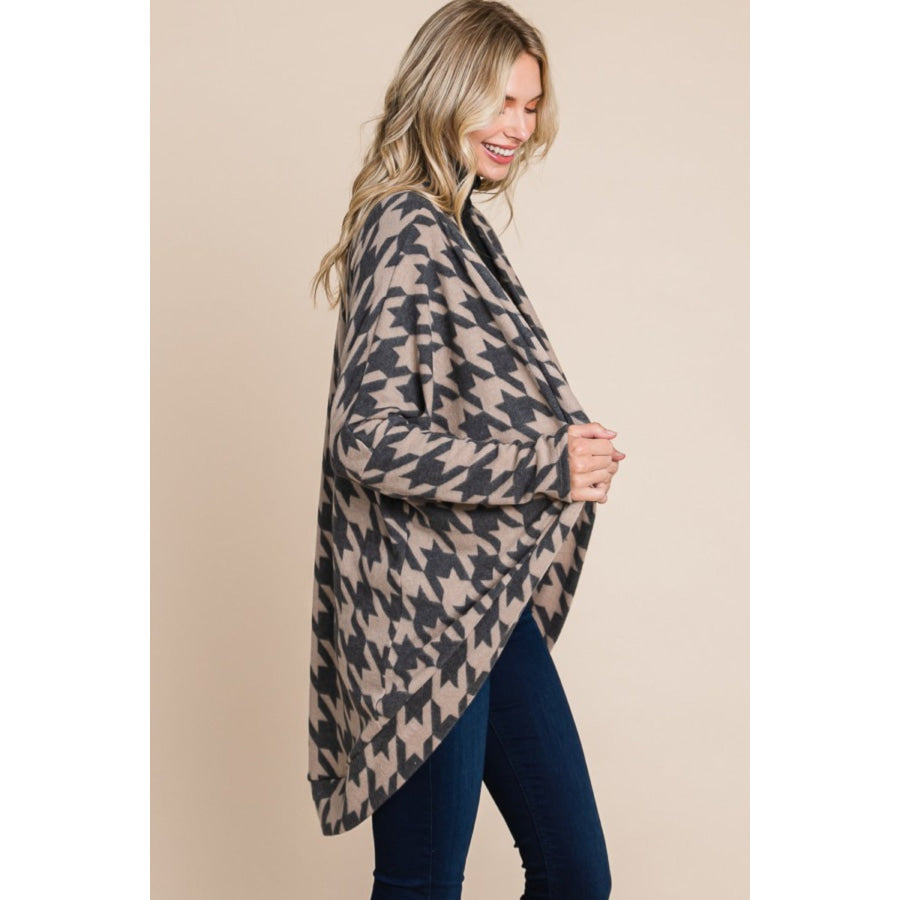 BOMBOM Houndstooth Open Front Cocoon Knit Cardigan Apparel and Accessories