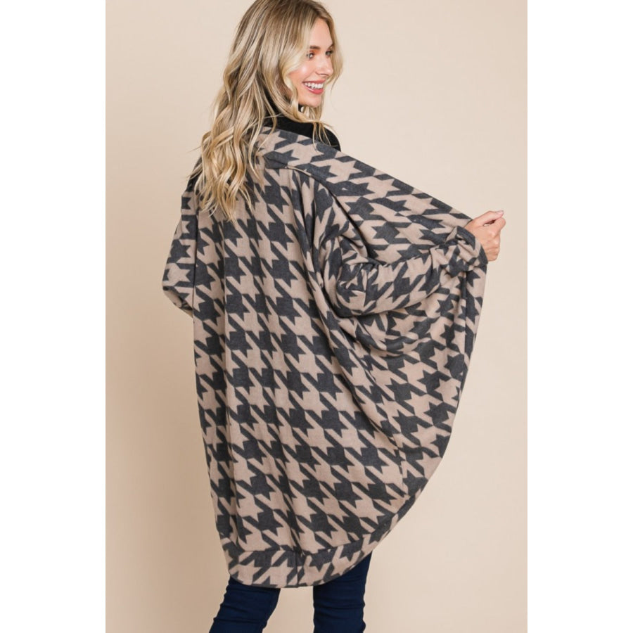 BOMBOM Houndstooth Open Front Cocoon Knit Cardigan Apparel and Accessories