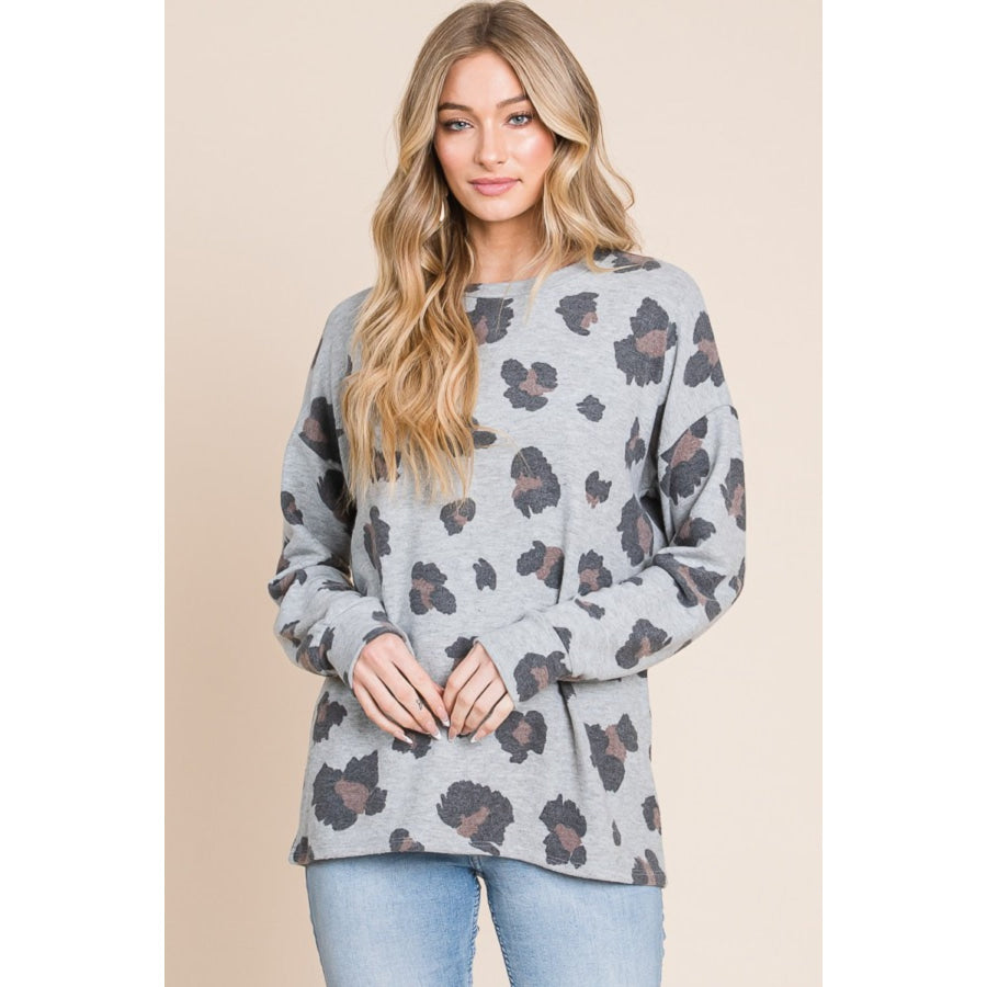 BOMBOM Leopard Drop Shoulder T-Shirt Apparel and Accessories