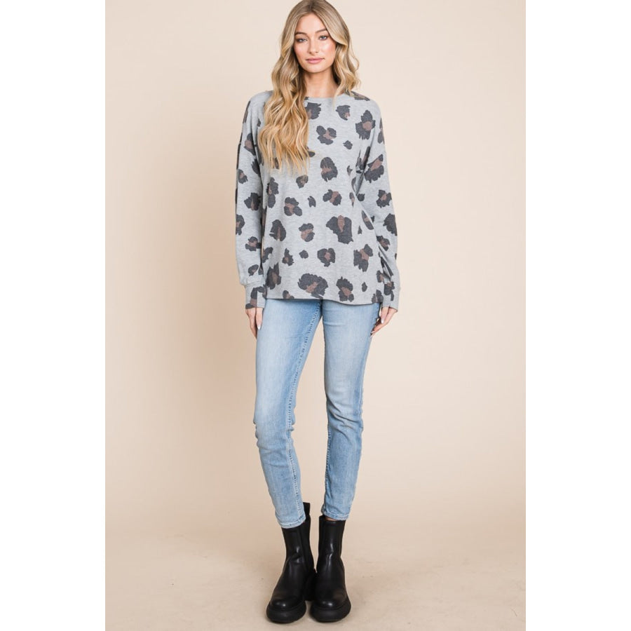 BOMBOM Leopard Drop Shoulder T-Shirt Apparel and Accessories