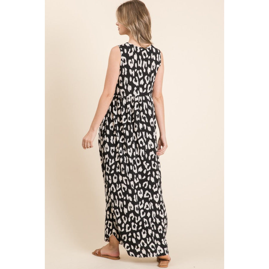 BOMBOM Leopard Maxi Dress with Pockets Apparel and Accessories